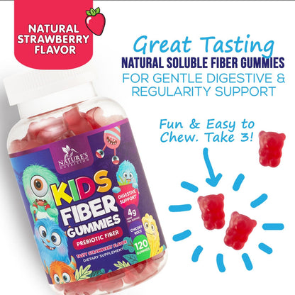 Fiber Gummies for Kids 4g Per Serving - Daily Fiber Gummy Supplement for Kids - Soluble Inulin Prebiotic Gummy for Digestive Health Support - Plant-Based Regularity - Maple Wellness Supplements