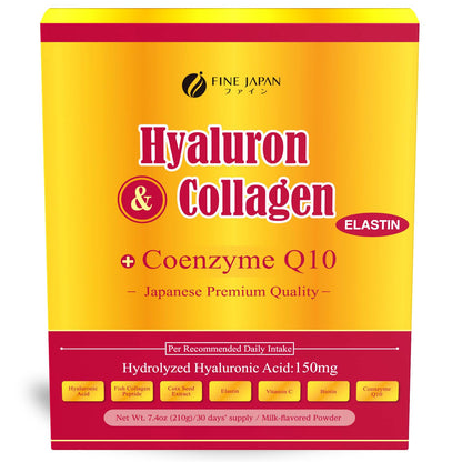 FINE JAPAN Premium Marine Collagen Powder with Hyaluronic Acid, CoQ10 & Elastin - Non-GMO - 30 Servings (210g / 7.4oz) Made in Japan - Maple Wellness Supplements