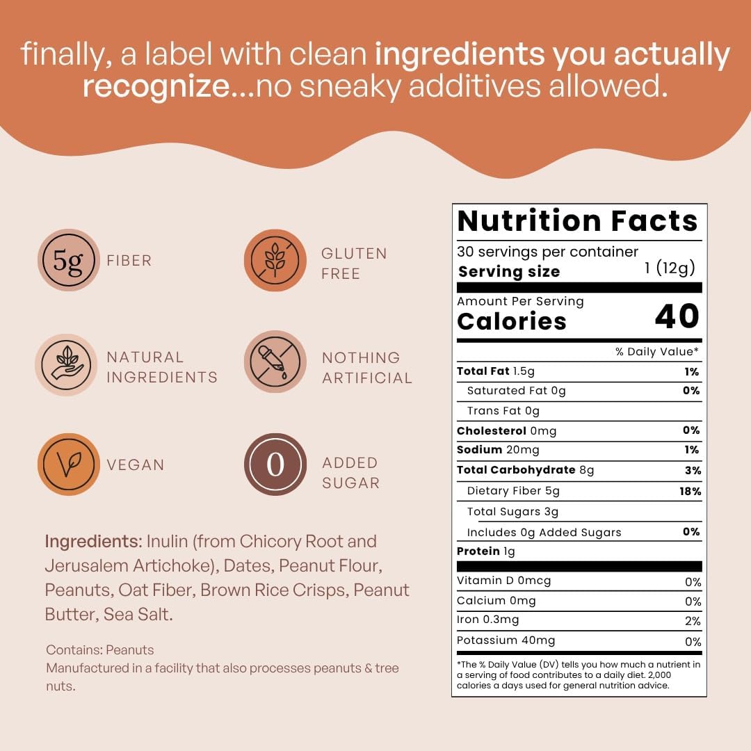 Fiome Fiber Bites - 5g Daily Fiber Supplement - Supports Regularity, Digestion and Gut Health - All Natural Ingredients, 30 Servings, Peanut Butter Flavor - Maple Wellness Supplements