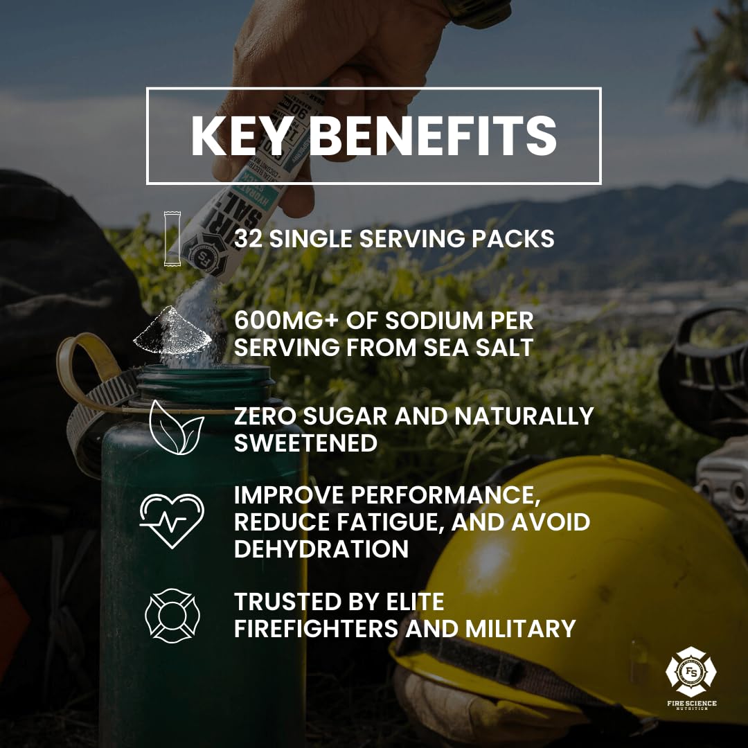 Fire Science Fire Salt Hydration Sticks, Electrolytes & Coconut Water, Hydration Drink Mix with Magnesium, Potassium & Sodium, Zero Sugar, Single Serve On the Go Packs, - Maple Wellness Supplements
