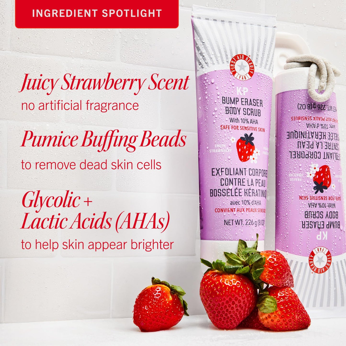 First Aid Beauty - KP Bump Eraser Body Scrub with 10% AHA, Keratosis Pilaris Exfoliator with Glycolic and Lactic acids, Helps Reduce Chicken Skin Bumps - Maple Wellness Supplements