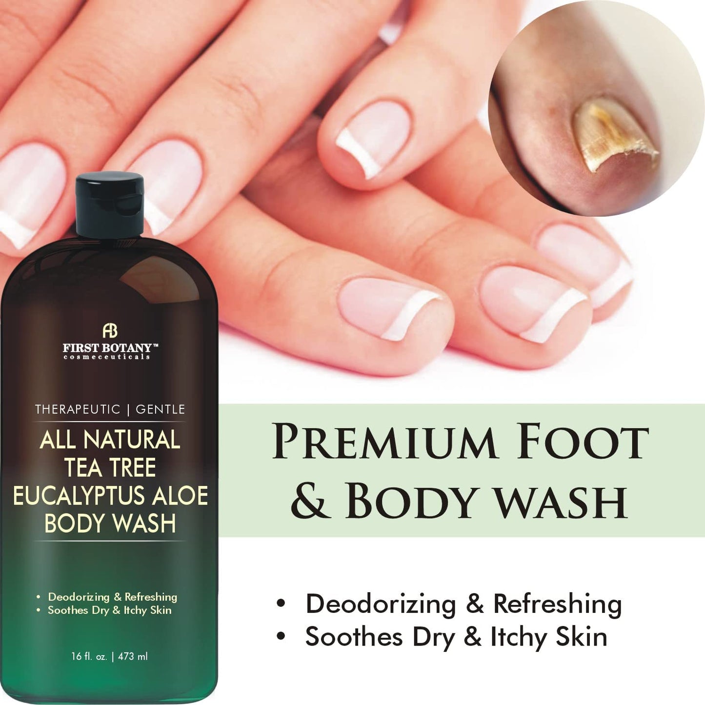 First Botany, ALL Natural Body Wash - Fights Body Odor, Athlete's Foot, Jock Itch, Nail Issues, Dandruff, Acne, Eczema - Maple Wellness Supplements