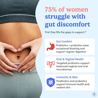 FIRST DAY Womens 3-in-1 Probiotic Gummies – Prebiotic + Probiotic + Postbiotic Supplement – Supports Digestive & Oral Health, Immune Function & Energy Levels – 30-Day Supply - Maple Wellness Supplements