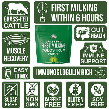 First Milking Colostrum Powder from Grass Fed USA Cows Milked Within 6 Hours of Giving Birth to Get the Most Bioactive Nutrients. High Immunoglobulin Non-GMO Bovine Colostrum Supplement for Humans - Maple Wellness Supplements