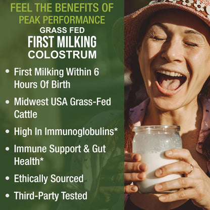 First Milking Colostrum Powder from Grass Fed USA Cows Milked Within 6 Hours of Giving Birth to Get the Most Bioactive Nutrients. High Immunoglobulin Non-GMO Bovine Colostrum Supplement for Humans - Maple Wellness Supplements