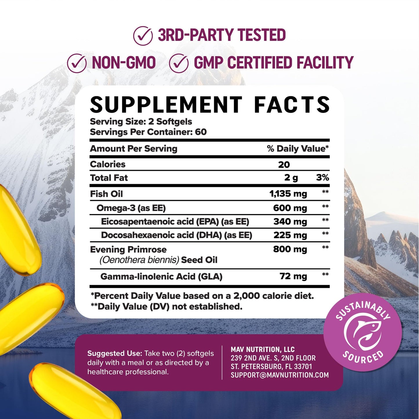 Fish Oil Omega 3 Supplements for Women | DHA + EPA | Heart Health, Hormone Balance, Skin & Wellness Support | 600MG Omega3 + 800MG Evening Primrose Oil - Maple Wellness Supplements