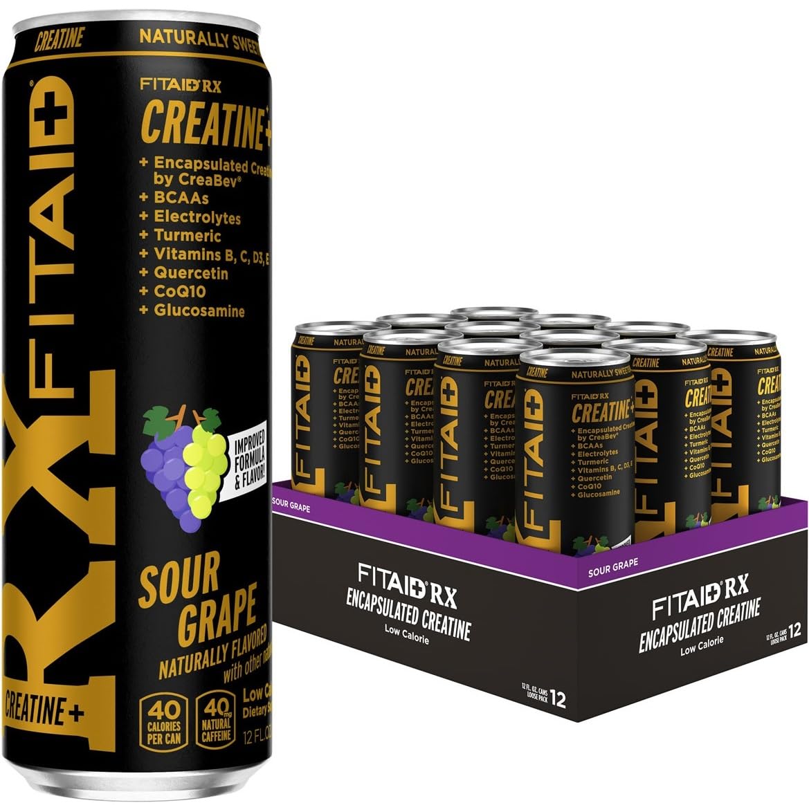 FITAID RX Recovery Blend Plus Creatine, Contains BCAAs, Glucosamine, Turmeric, B-Complex, Electrolytes, 12 Fl Oz (Pack of 12) - Maple Wellness Supplements