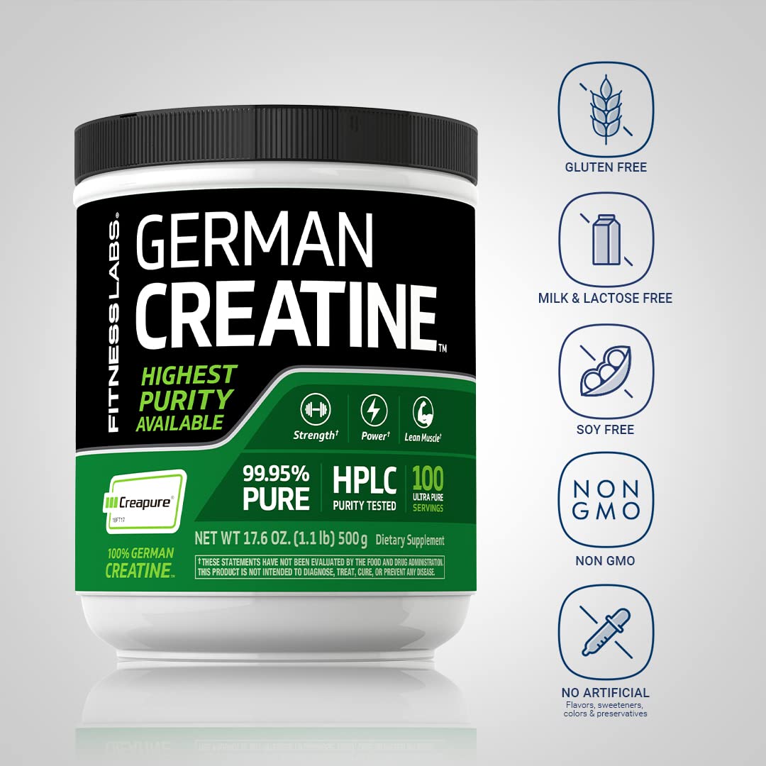 Fitness Labs German Creatine Monohydrate Powder | 500 Grams | Creapure Fitness Supplement | for Men & Women | Unflavored | 100 Servings - Maple Wellness Supplements