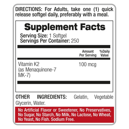 FITO MEDIC'S Lab | Vitamin k2 | k2 Vitamin Supplement | Vitamin k | 250 softgels | 100 mcg | - Maple Wellness Supplements