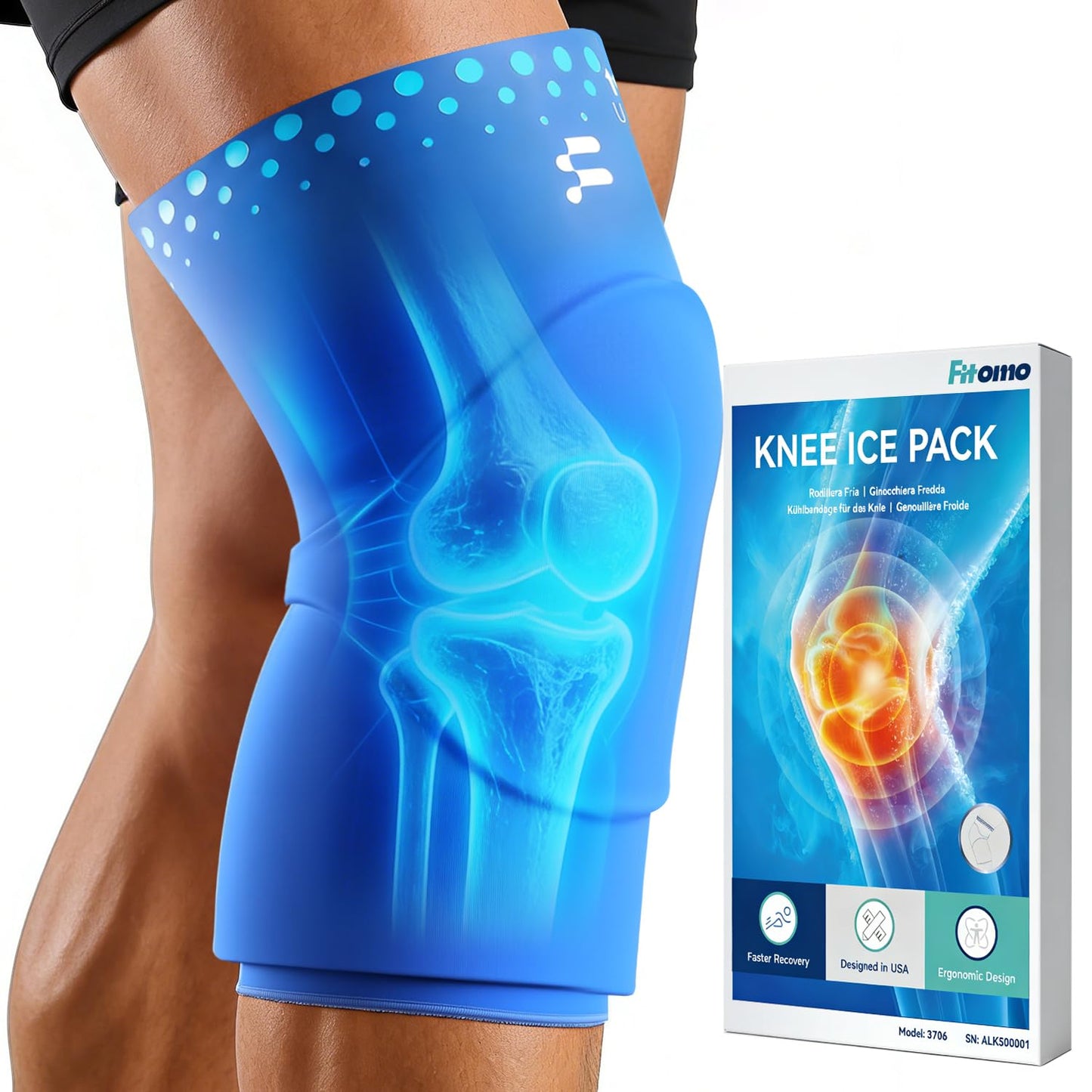 Fitomo Knee Ice Pack Wrap Sleeve Thickened Core for Knee Pain, Targeted Swelling Relief During Recovery, Soft Flexible Gel, No Slip Compression Fit, Reusable Hot Cold Therapy for Post Activity, M - Maple Wellness Supplements