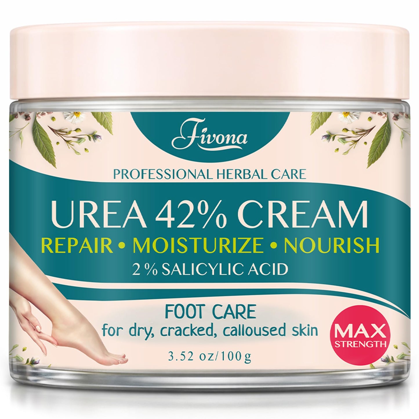 FIVONA 42% Urea Foot Cream for Thick, Rough Dry Skin - Maximum Strength Callus Softening with 2% Salicylic Acid, Tea Tree & Aloe Vera, 100g (3.5 oz) - Deep Moisturizing Foot Care - Maple Wellness Supplements
