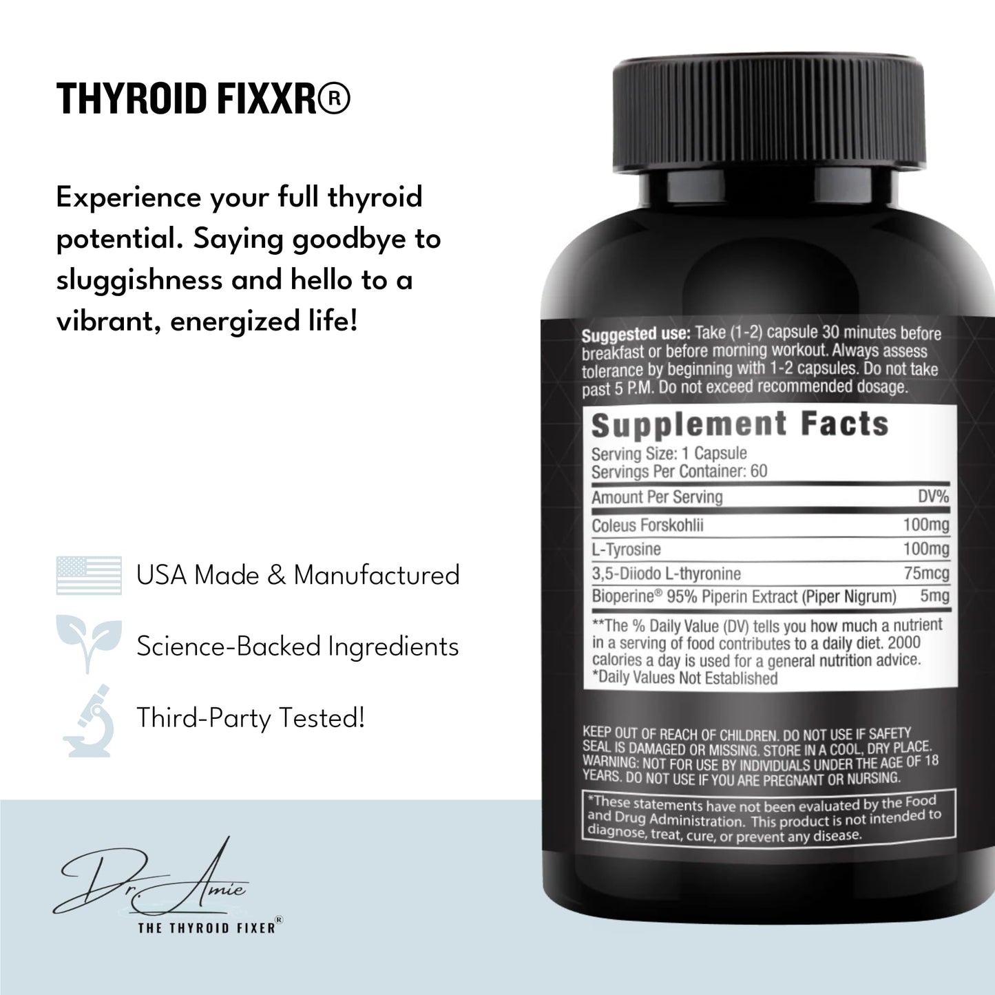 Fixxr Thyroid Support by Dr. Amie | T2 Thyroid Supplement | 30 Day Supply, 60 Capsules - Maple Wellness Supplements