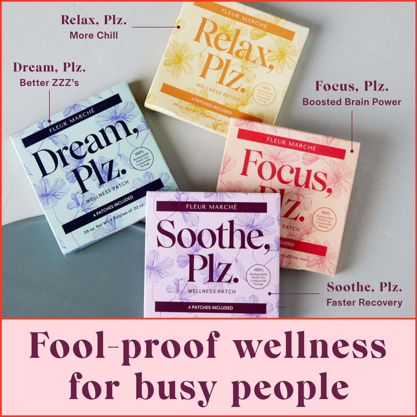 Fleur Marche Soothe, Plz. Botanical Patch - Muscle Recovery Patch with Peppermint Oil & Menthol - Post Night Out, Post Workout, or Daily Relief - Highly Bioavailable - 7 Patches - Maple Wellness Supplements