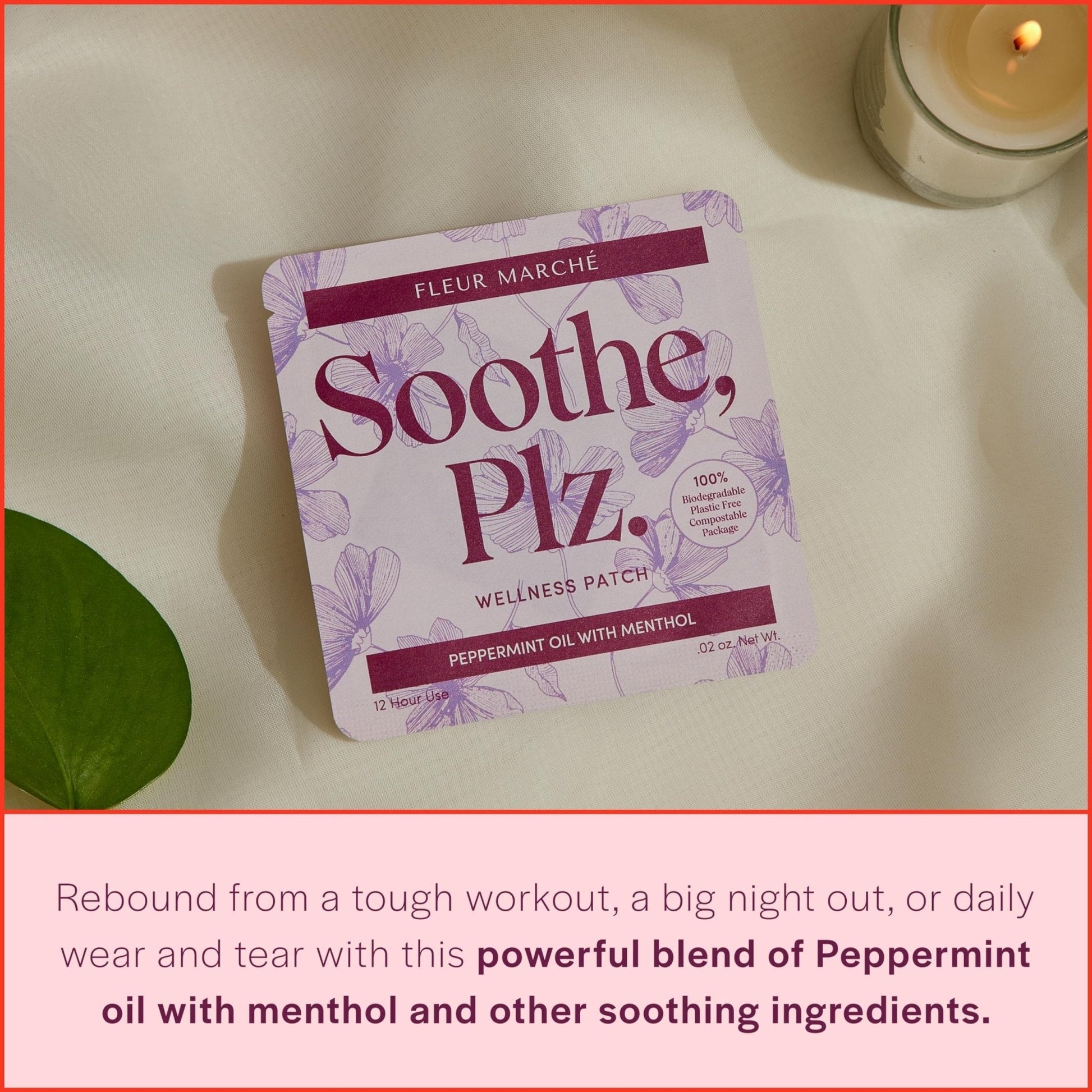 Fleur Marche Soothe, Plz. Botanical Patch - Muscle Recovery Patch with Peppermint Oil & Menthol - Post Night Out, Post Workout, or Daily Relief - Highly Bioavailable - 7 Patches - Maple Wellness Supplements