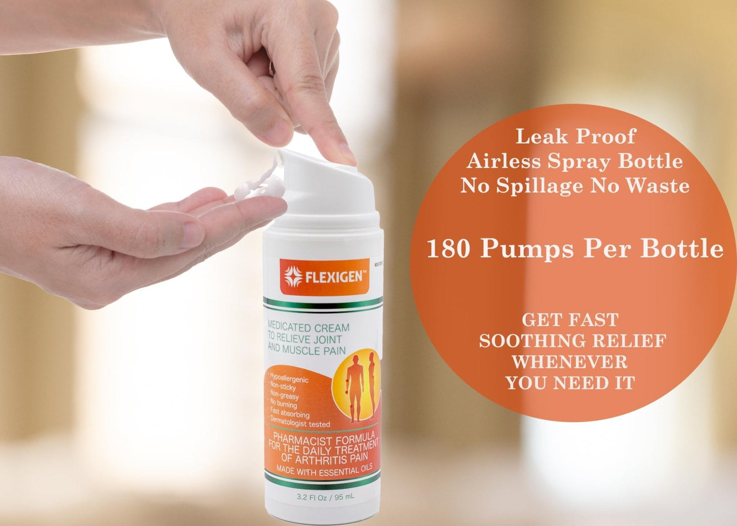 FLEXIGEN, Frankincense Pain Relief Cream Lotion– 3.2 oz Spray Pump – Natural Rub for Arthritis, Menthol Therapy Joint & Muscle Pain – Cooling Formula, Pleasant Scent – Topical OTC - Maple Wellness Supplements