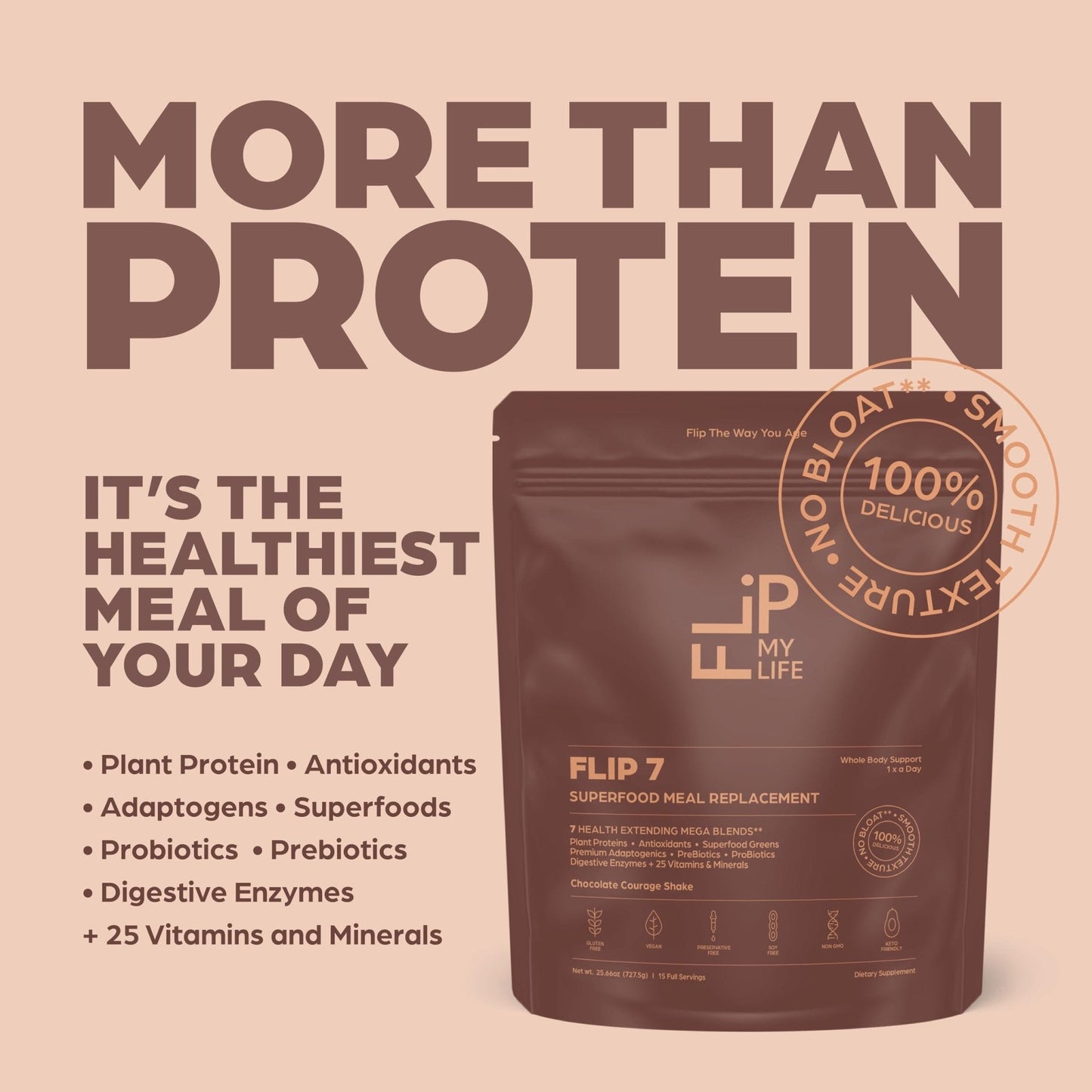 Flip My Life, Flip 7 Natural SuperFood, Plant-Based Protein, Complete Meal Replacement to Support Healthy Gut, 7 Mega Nutrient Rich Blends - Maple Wellness Supplements