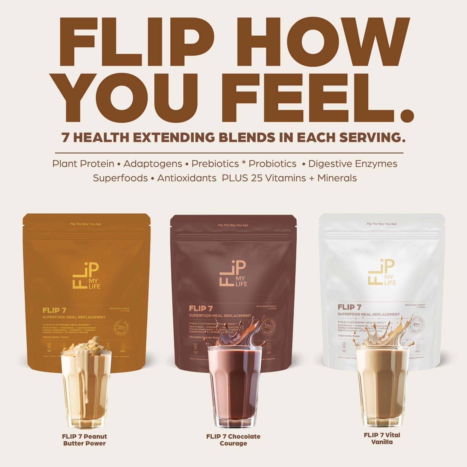 Flip My Life, Flip 7 Natural SuperFood, Plant-Based Protein, Complete Meal Replacement to Support Healthy Gut, 7 Mega Nutrient Rich Blends - Maple Wellness Supplements