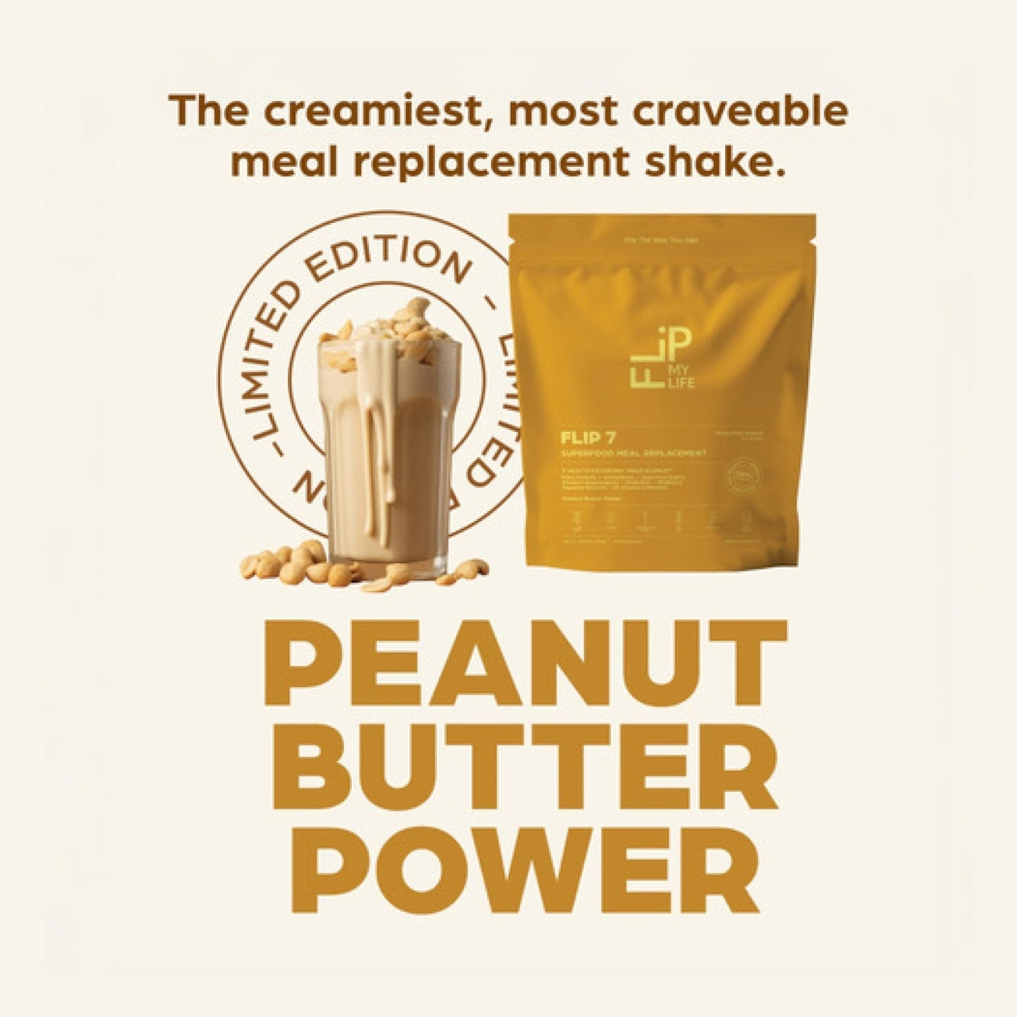 Flip My Life, Flip 7 Natural SuperFood, Plant-Based Protein, Complete Meal Replacement to Support Healthy Gut, 7 Mega Nutrient Rich Blends all in one to AGE BETTER - Peanut Butter - Maple Wellness Supplements