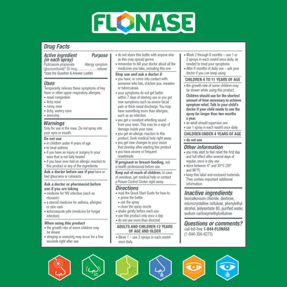 Flonase Allergy Relief Nasal Spray, 24 Hour Non Drowsy Allergy Medicine, Metered Nasal Spray - 72 Sprays - Fall and Seasonal Allergy Relief - Maple Wellness Supplements