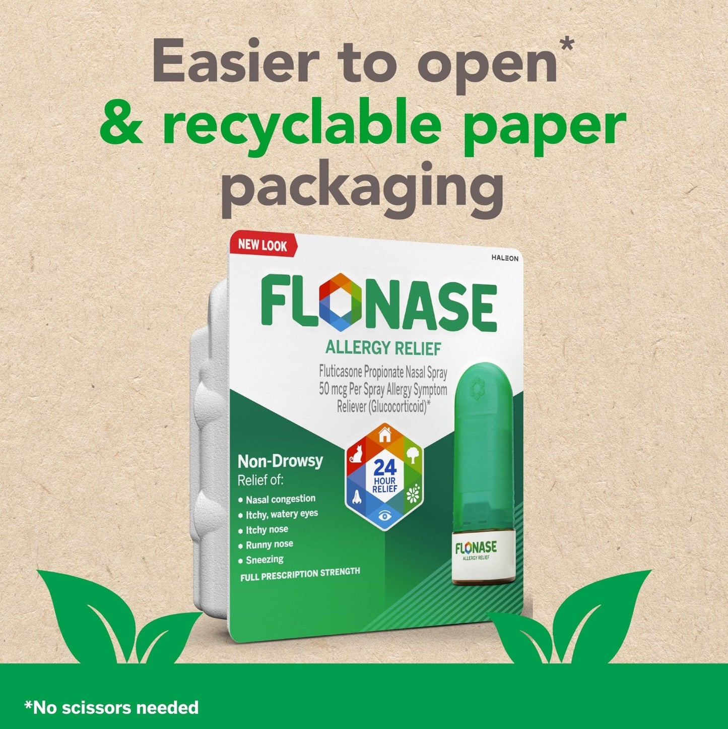 Flonase Allergy Relief Nasal Spray, 24-Hour Non-Drowsy Multi-Symptom Relief 144 Sprays, Bonus Pack of Tissues - Maple Wellness Supplements