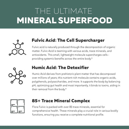 Flora Fulvic | Fulvic Acid + Humic Acid Complex – 550 mg |Mined in Utah, Prehistoric Deep Earth Extract | Immunity, Gut, Digestion – Natural Trace Mineral Complex - Maple Wellness Supplements