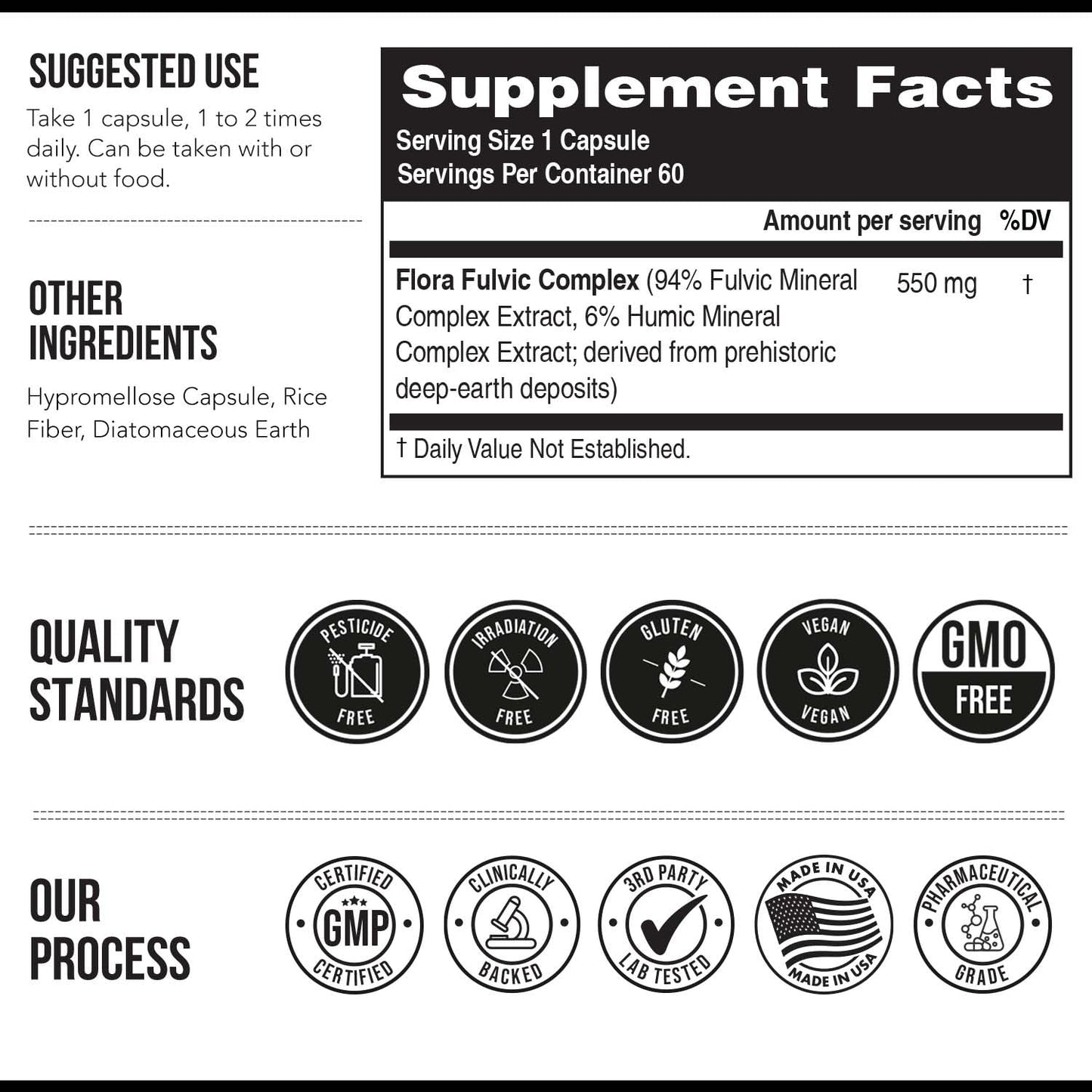 Flora Fulvic | Fulvic Acid + Humic Acid Complex – 550 mg |Mined in Utah, Prehistoric Deep Earth Extract | Immunity, Gut, Digestion – Natural Trace Mineral Complex - Maple Wellness Supplements