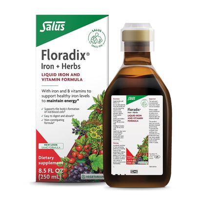 Floradix Iron & Herbs - Liquid Herbal Supplement for Energy Support - Iron Supplement with Vitamin C & Vitamin B Complex - for Men & Women - 8.5 fl oz - Maple Wellness Supplements
