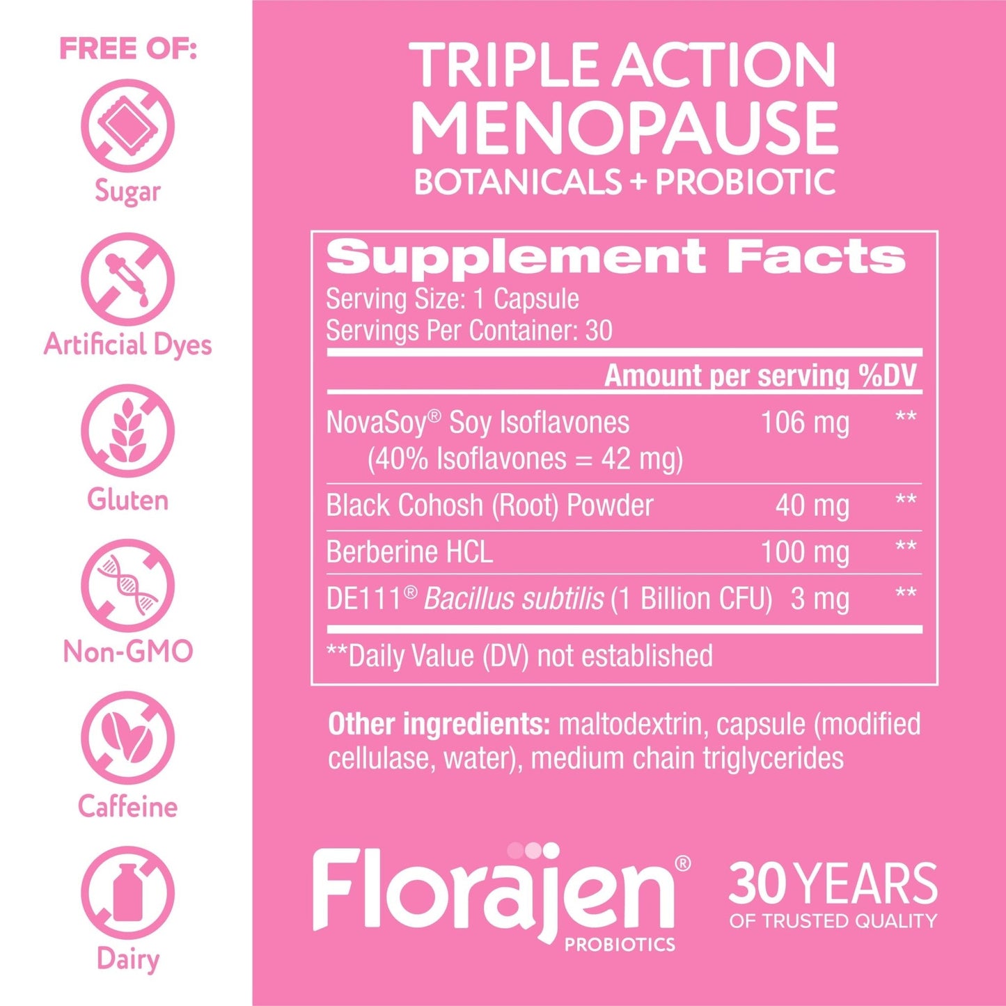 Florajen Triple-Action Menopause Probiotic - Hormonal Balance, Hot Flash, & Mood Swing Relief - Weight Management & Digestive Support - Featuring Berberine, Black Cohosh, & Botanical - 30 Capsules - Maple Wellness Supplements