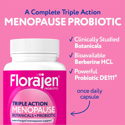 Florajen Triple-Action Menopause Probiotic - Hormonal Balance, Hot Flash, & Mood Swing Relief - Weight Management & Digestive Support - Featuring Berberine, Black Cohosh, & Botanical - 30 Capsules - Maple Wellness Supplements