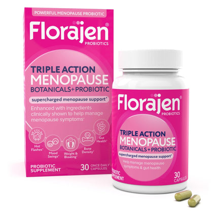 Florajen Triple-Action Menopause Probiotic - Hormonal Balance, Hot Flash, & Mood Swing Relief - Weight Management & Digestive Support - Featuring Berberine, Black Cohosh, & Botanical - 30 Capsules - Maple Wellness Supplements