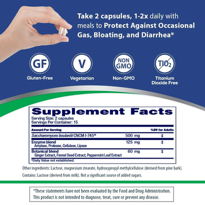 Florastor Advanced Gas and Bloat Probiotic, Digestive Enzymes and Botanicals, Plus Probiotics for Digestive Health, 30 Capsules - Maple Wellness Supplements