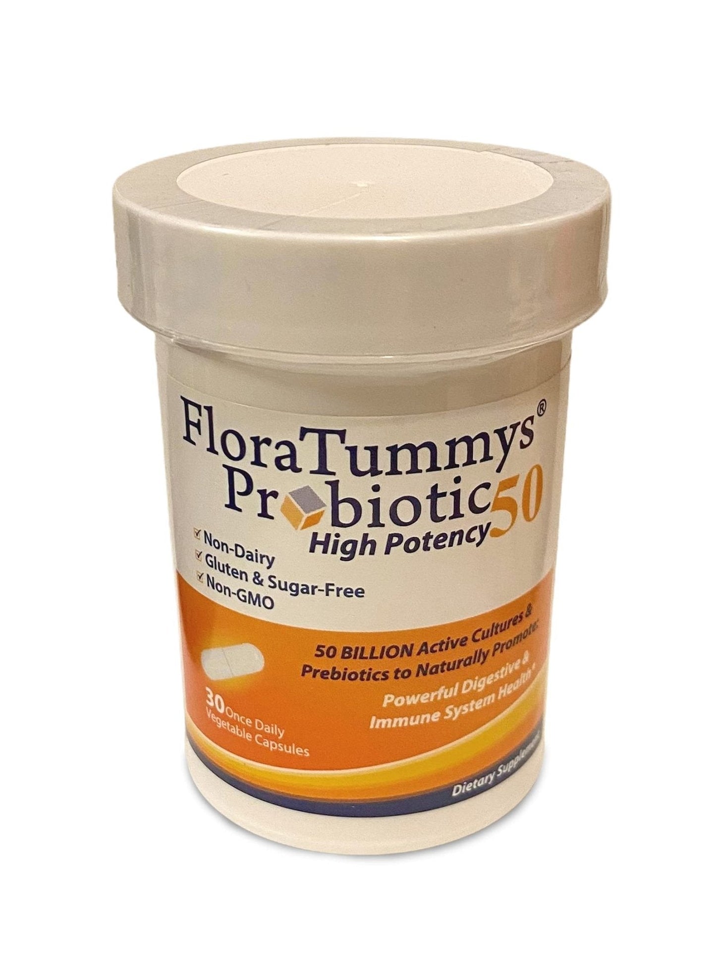FloraTummys 50 High Potency Adult Probiotic, 50 Billion CFU, Prebiotics, Dairy Free, Gluten Free Probiotic, Non-GMO, Sugar-Free, Made in USA - Maple Wellness Supplements