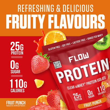 Flow Supps Clear Whey Isolate Protein Powder, Fruit Punch - 15 Servings, 25g Protein - Maple Wellness Supplements