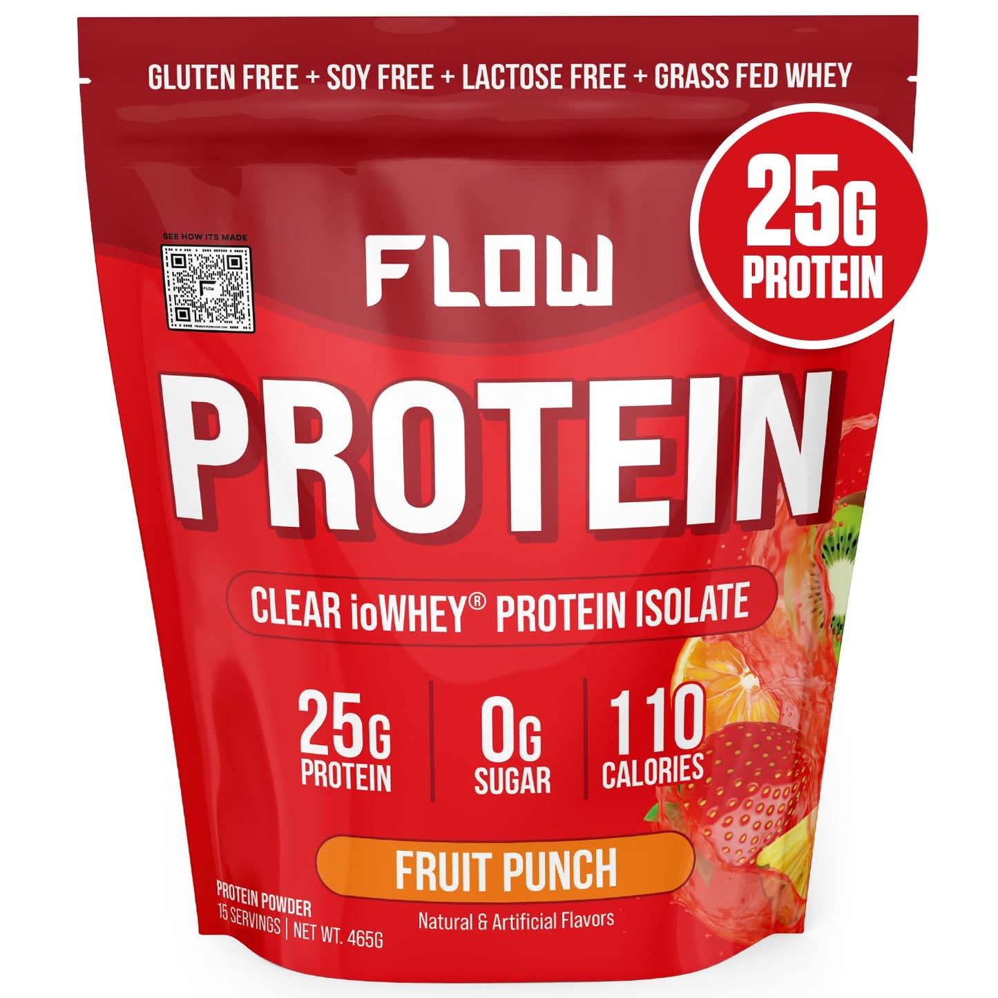 Flow Supps Clear Whey Isolate Protein Powder, Fruit Punch - 15 Servings, 25g Protein - Maple Wellness Supplements