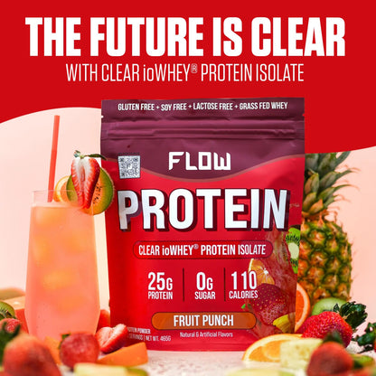 Flow Supps Clear Whey Isolate Protein Powder, Fruit Punch - 15 Servings, 25g Protein - Maple Wellness Supplements