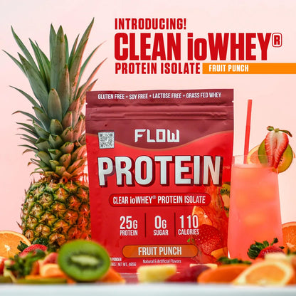 Flow Supps Clear Whey Isolate Protein Powder, Fruit Punch - 15 Servings, 25g Protein - Maple Wellness Supplements