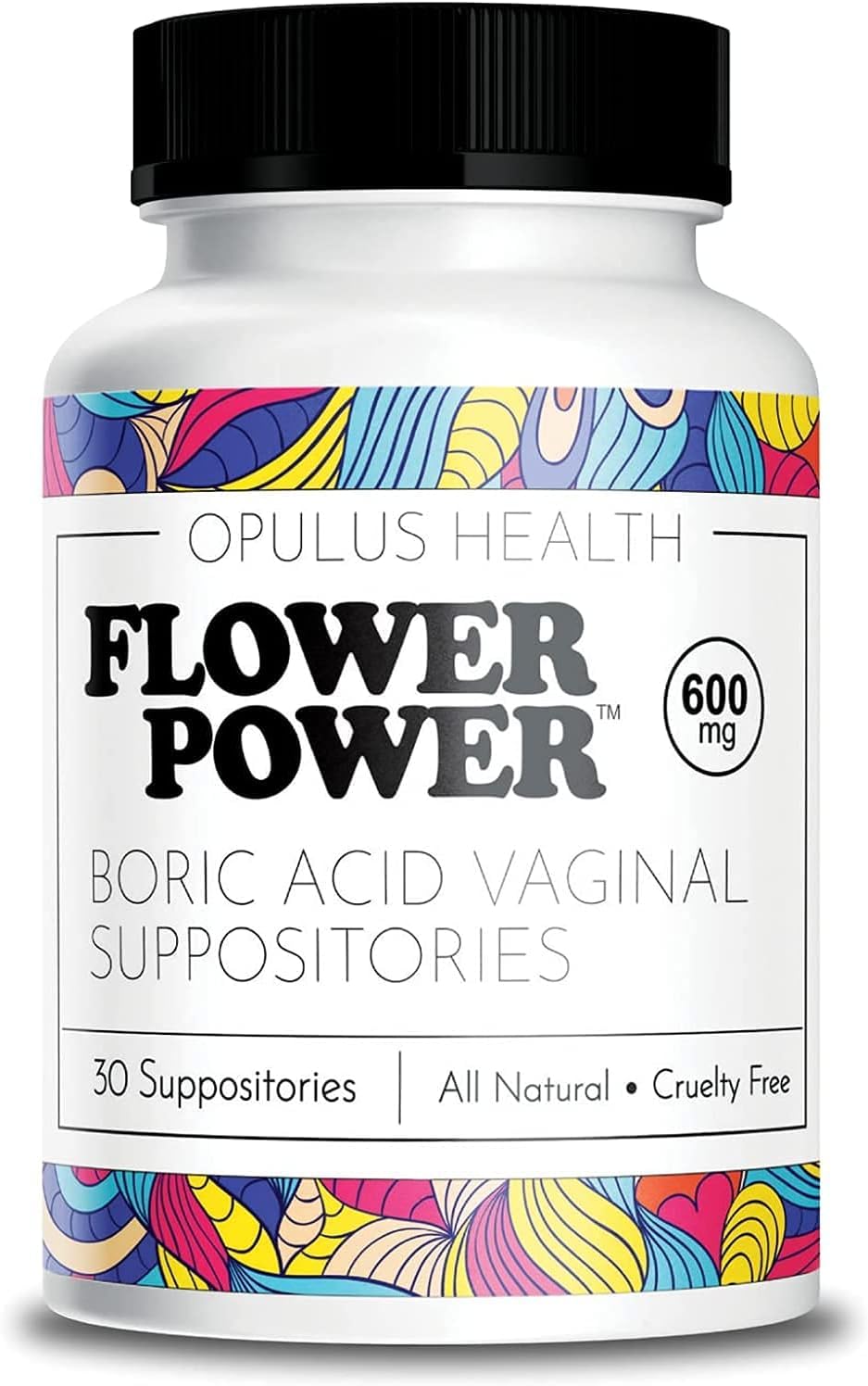 Flower Power Vegan Boric Acid Suppositories - 30 Capsules - 600mg for Vaginal Odor and pH Balance - Made in USA - Maple Wellness Supplements