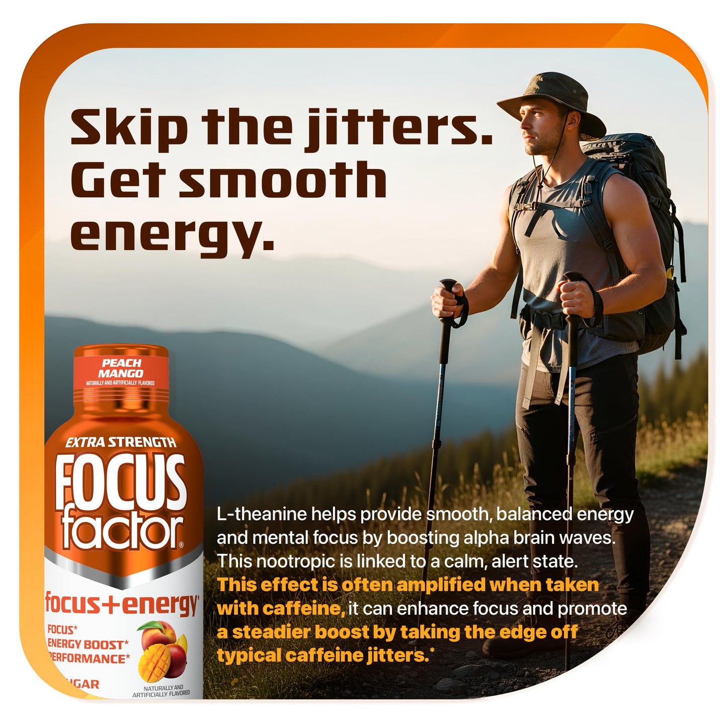 Focus Factor Extra Strength Focus + Energy Shots - 12 x 2oz Bottles (Peach Mango Flavor) - Powered by Nootropics with Caffeine, L-Theanine, Ginkgo, Bacopa, L-Tyrosine, Alpha GPC - Maple Wellness Supplements