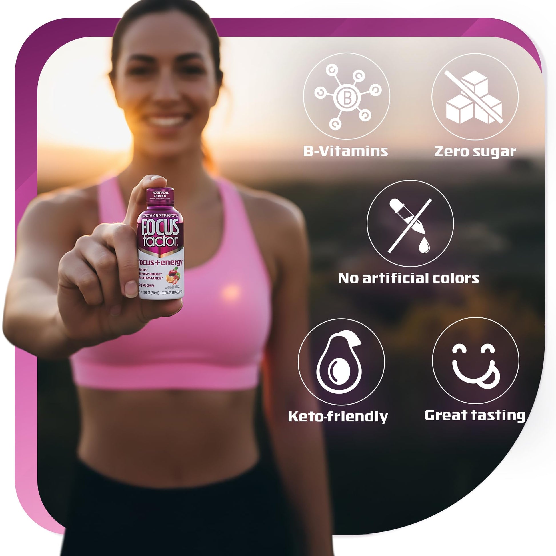 Focus Factor Focus + Energy Shots - 12 x 2oz Bottles (Tropical Punch Flavor) - Powered by Nootropics with Caffeine, L-Theanine, Ginkgo, Bacopa, L-Tyrosine, Alpha GPC - Maple Wellness Supplements