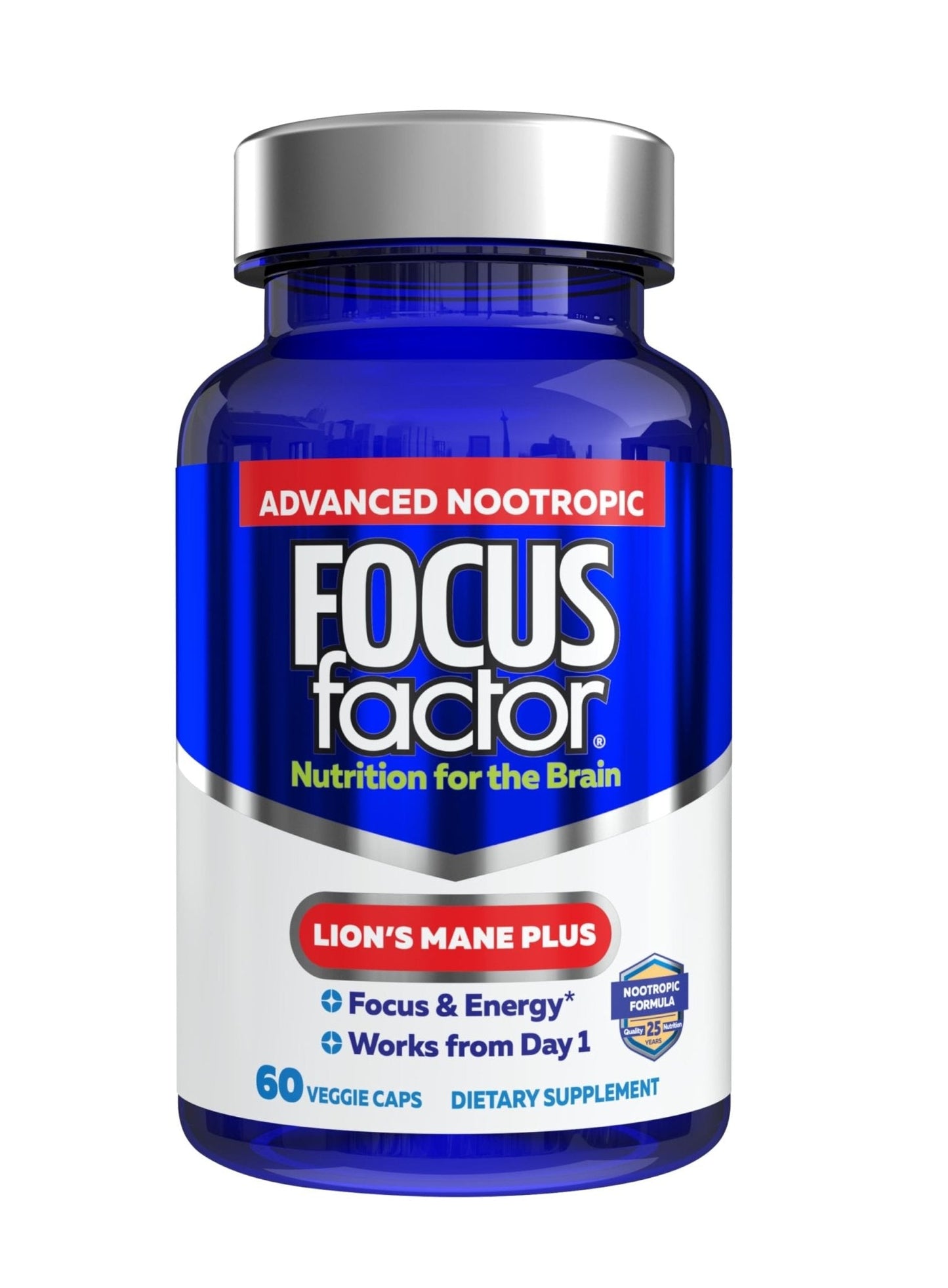 Focus Factor Lions Mane Plus, Advanced Nootropic with L-Theanine, Caffeine, Focus and Energy (60 Count) - Maple Wellness Supplements