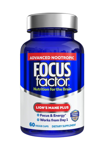 Focus Factor Lions Mane Plus, Advanced Nootropic with L-Theanine, Caffeine, Focus and Energy (60 Count) - Maple Wellness Supplements