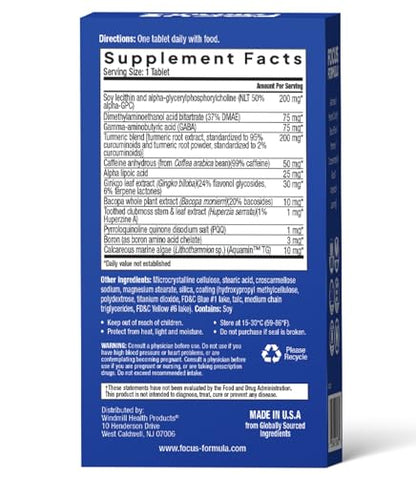 Focus Formula Nootropic Brain Supplement, Focus Capsules for Concentration, Supports Energy, Brain Booster with GABA, DMAE, and BACOPA, Memory Support Supplement, Cognitive Support, 60 Veggie Tablets - Maple Wellness Supplements