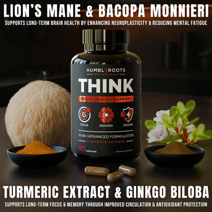 FOCUS + THINK Nootropic Brain Supplement Bundle - Energy, Memory & Focus Support - Caffeine + Caffeine-Free Cognitive Stack with Lion's Mane, Bacopa, Citicoline & L-Theanine - 2 Bottles (90 + 90 Capsu - Maple Wellness Supplements