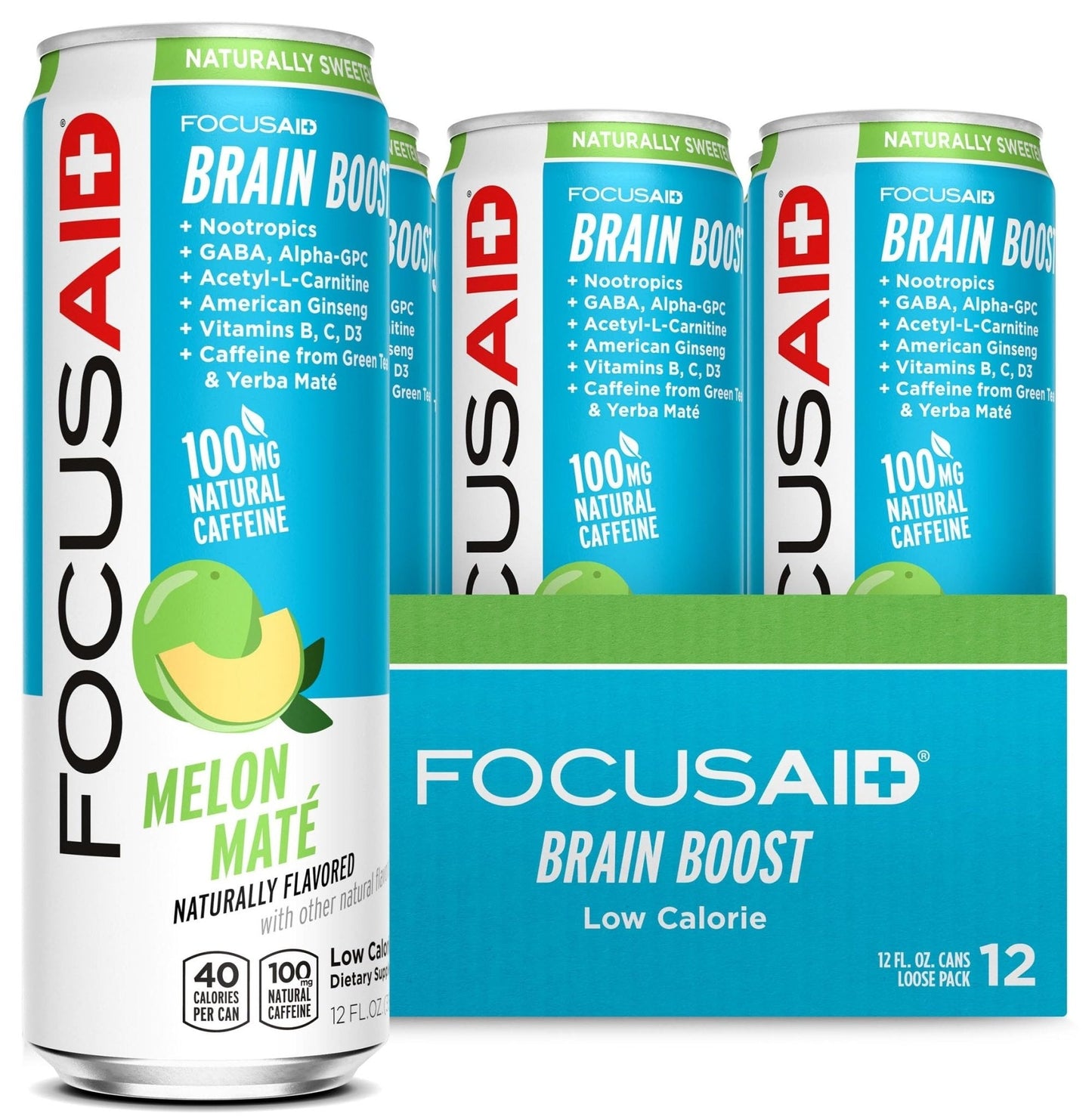 FOCUSAID Energy Blend, Brain Boosting Nootropics Drink, Alpha-GPC, GABA, B-Complex, Yerba Mate, Green Tea, 100% Clean, 100mg Natural Caffeine, 12-oz. can, 12 Pack - Maple Wellness Supplements