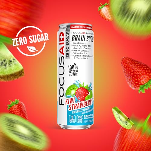 FOCUSAID ZERO SUGAR Nootropics Blend, Alpha-GPC, GABA, 100mg Natural Caffeine from Green Tea, Yerba Mate, Vitamin B-Complex, Keto-Friendly, No Artificial Sweeteners, 12 Fl Oz (Pack of 12) - Maple Wellness Supplements