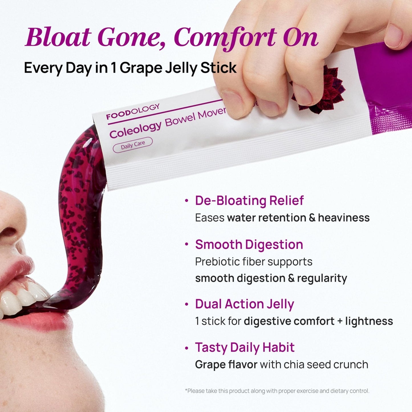FOODOLOGY Coleology Bowel Movement Jelly (Grape & Prune) – Prebiotic Fiber Supplement for Gut Health & Daily Regularity, Chia Seeds, Korean Supplement – 10 Sticks - Maple Wellness Supplements