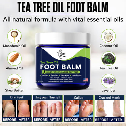 FOOT CURE Tea Tree Oil Balm – Moisturizer for Dry Cracked Feet – Instantly Hydrates & Soothes Irritated Skin & Athlete's Foot – Best Foot Care for Women and Men (Pack of 2) - Maple Wellness Supplements