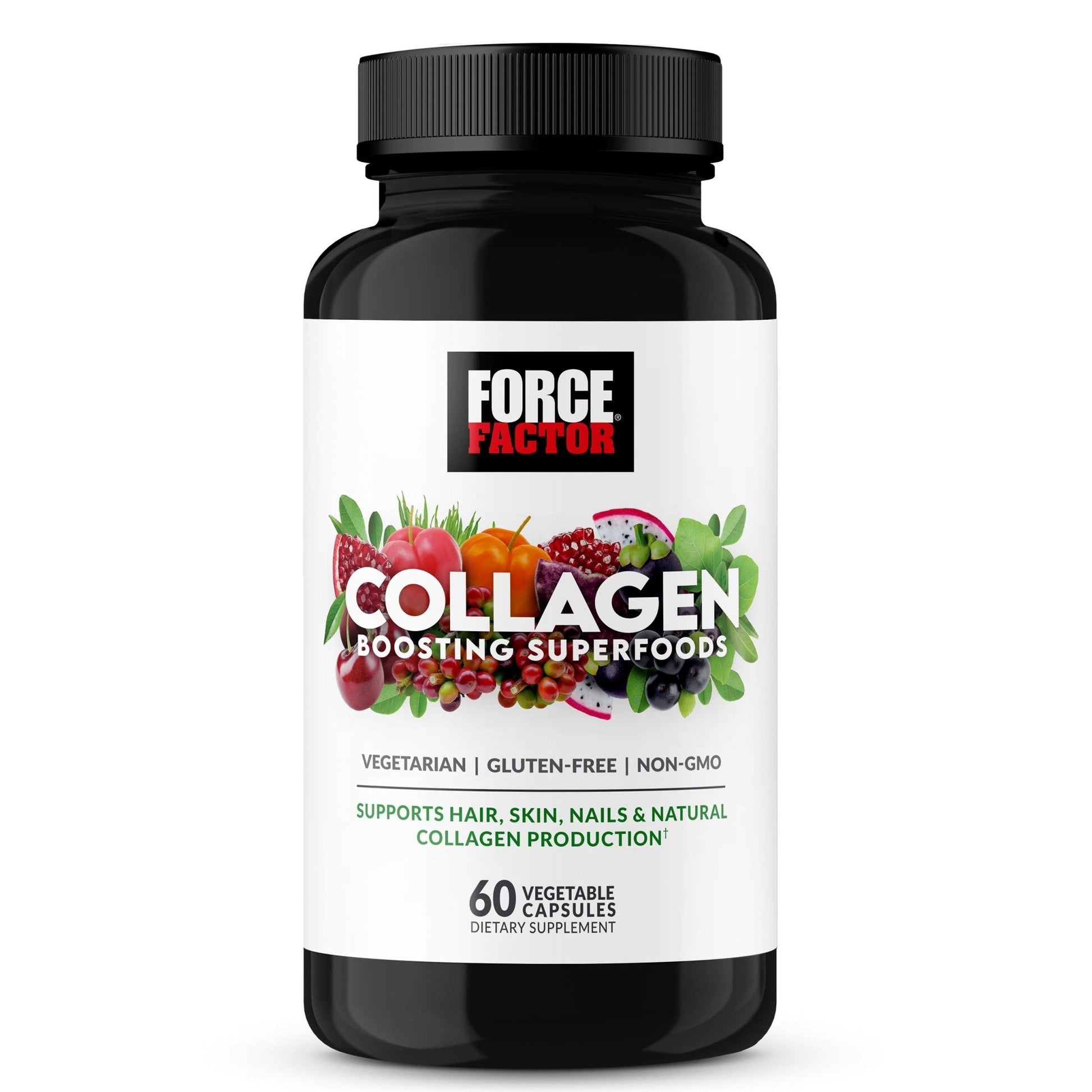 Force Factor Collagen Boosting Superfoods, Vegan Collagen Booster with Hyaluronic Acid, Biotin, Bamboo, Amino Acids & Vitamins for Hair, Skin, and Nails, Strengthener and Skin Supplement, 60 Capsules - Maple Wellness Supplements