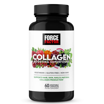 Force Factor Collagen Boosting Superfoods, Vegan Collagen Booster with Hyaluronic Acid, Biotin, Bamboo, Amino Acids & Vitamins for Hair, Skin, and Nails, Strengthener and Skin Supplement, 60 Capsules - Maple Wellness Supplements