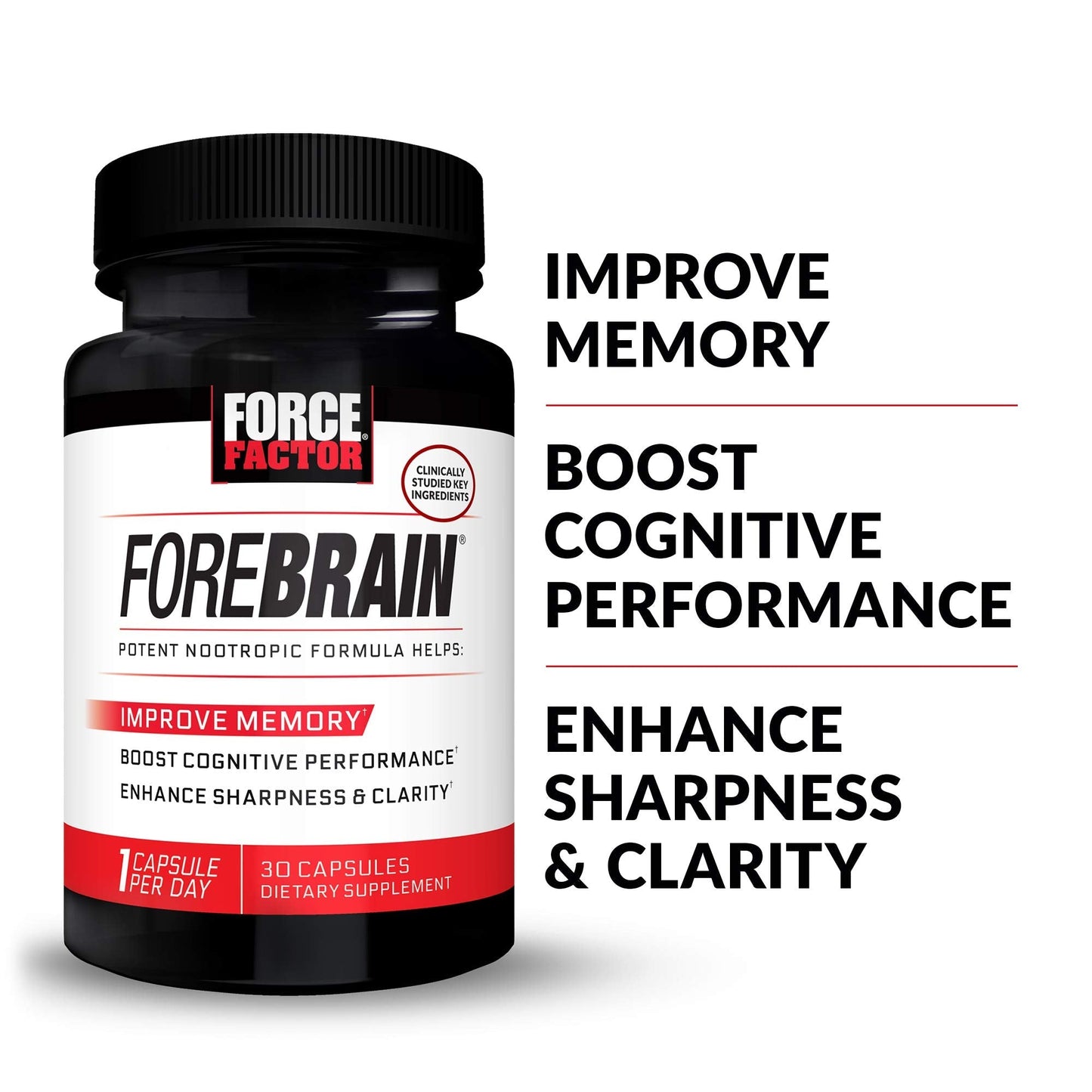 Force Factor Forebrain Nootropic Brain Supplement to Improve Memory, Boost Focus, Increase Mental Energy, and Support Brain Health with Caffeine, Bacopa, and Huperzine A, 30 Capsules - Maple Wellness Supplements